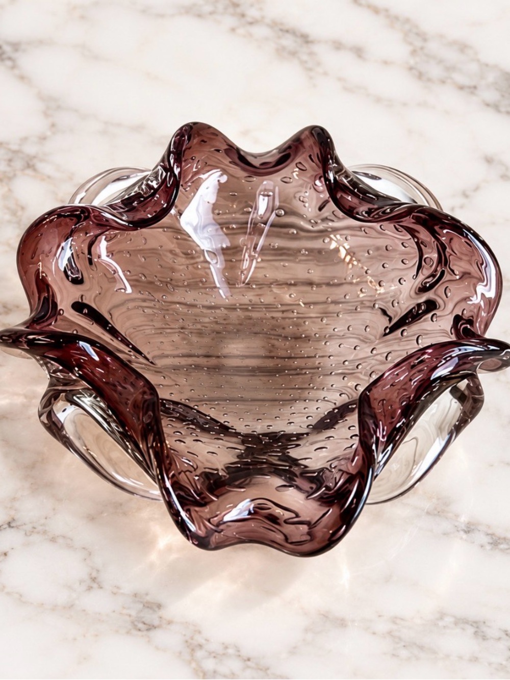 Murano Art Glass Bullicante Bubbles Amethyst Purple Bowl/Ashtray